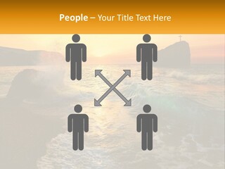A Sunset Over The Ocean With A Cross On Top Of It PowerPoint Template