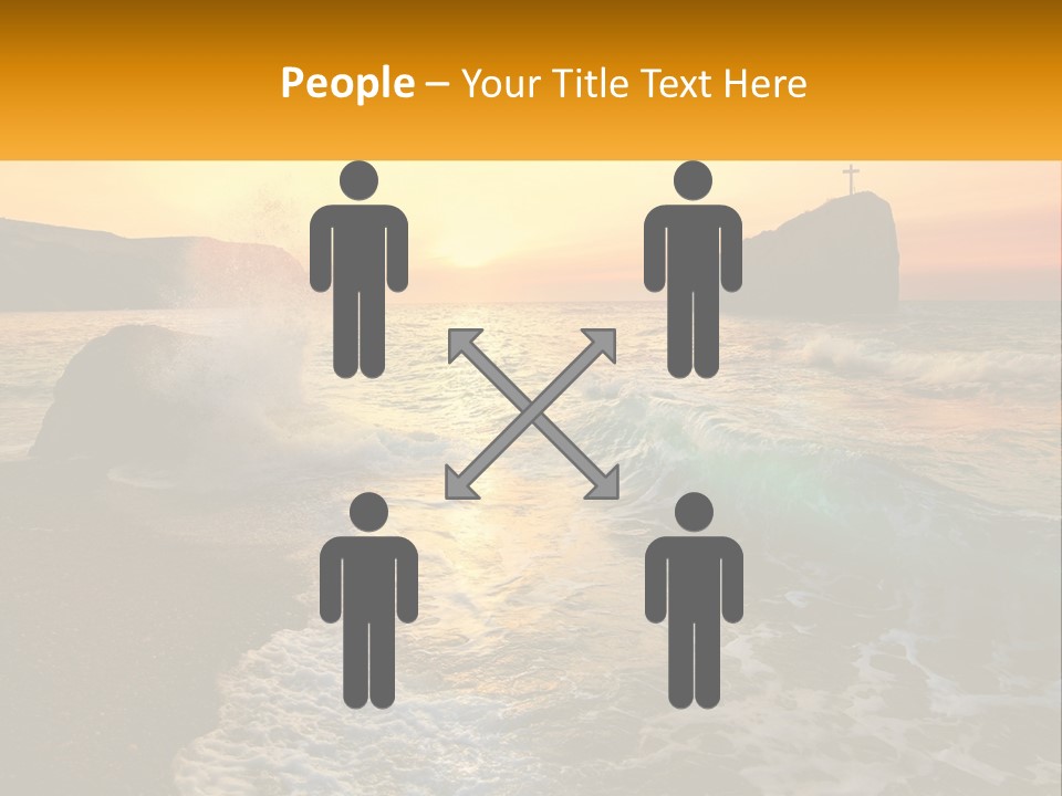 A Sunset Over The Ocean With A Cross On Top Of It PowerPoint Template