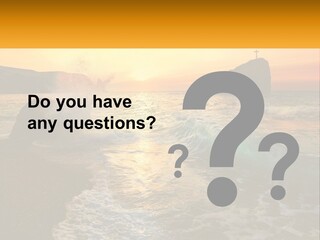 A Sunset Over The Ocean With A Cross On Top Of It PowerPoint Template