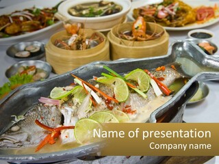 A Table Topped With Lots Of Different Types Of Food PowerPoint Template