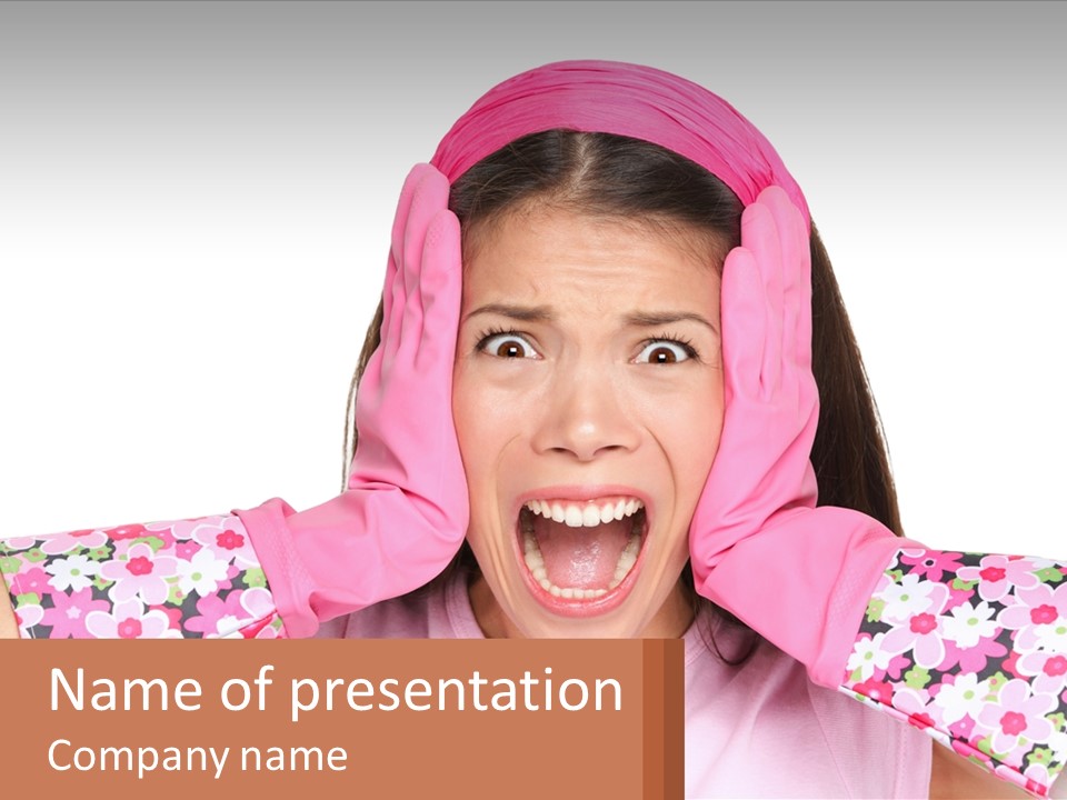 A Woman Holding Her Hands Up To Her Face PowerPoint Template