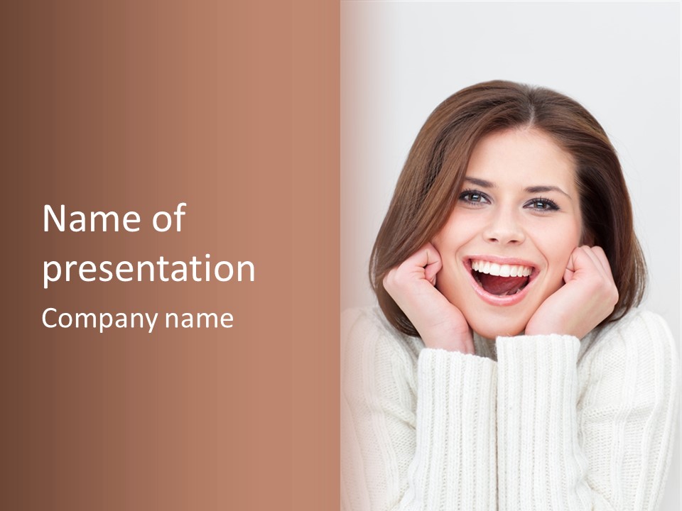 A Woman Smiling With Her Hands On Her Face PowerPoint Template