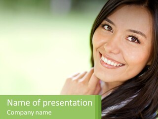 A Woman Smiling With Her Hand On Her Chin PowerPoint Template