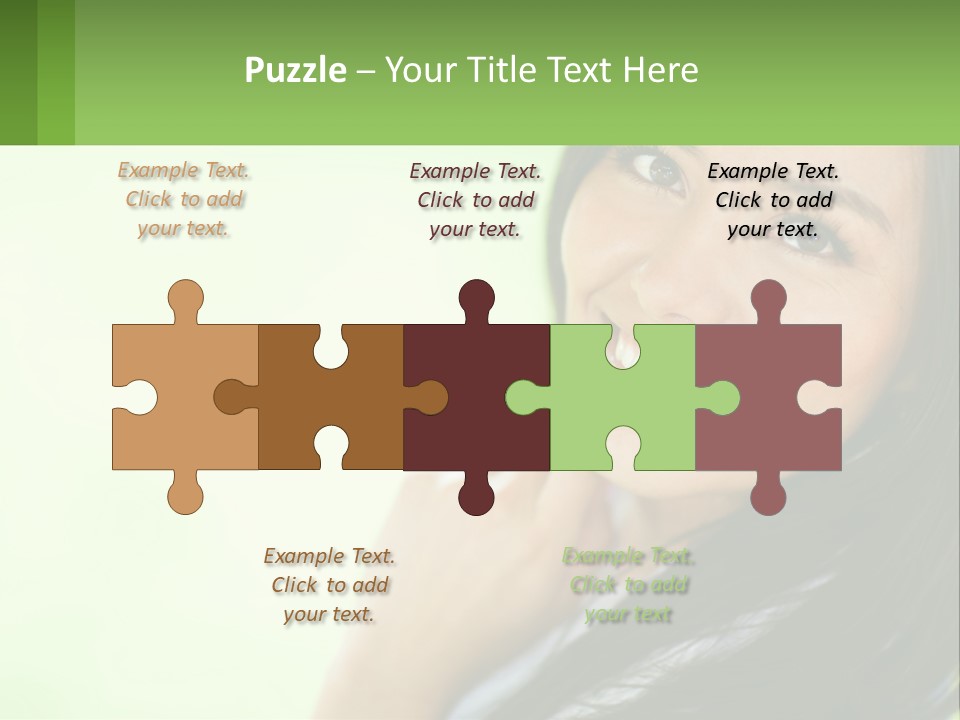 A Woman Smiling With Her Hand On Her Chin PowerPoint Template