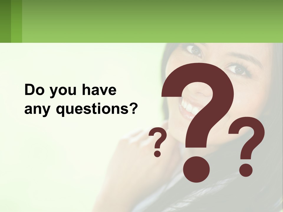 A Woman Smiling With Her Hand On Her Chin PowerPoint Template