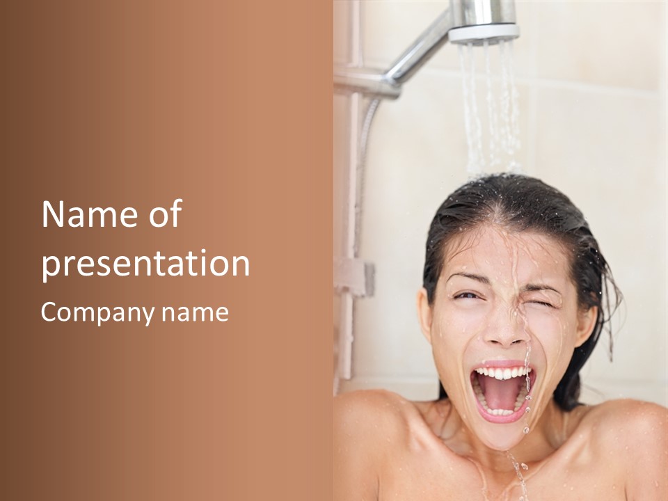 A Woman Taking A Shower With Her Mouth Open PowerPoint Template