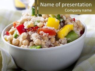 A White Bowl Filled With Rice And Veggies PowerPoint Template