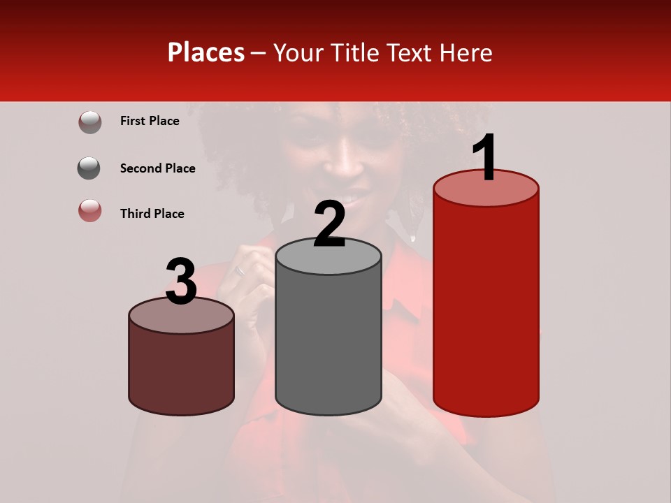 A Woman In A Red Shirt Is Holding A Red Sign PowerPoint Template