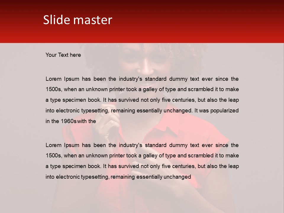 A Woman In A Red Shirt Is Holding A Red Sign PowerPoint Template