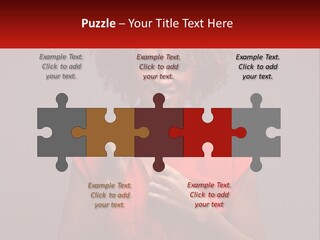 A Woman In A Red Shirt Is Holding A Red Sign PowerPoint Template