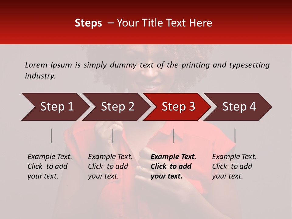 A Woman In A Red Shirt Is Holding A Red Sign PowerPoint Template