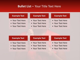 A Woman In A Red Shirt Is Holding A Red Sign PowerPoint Template