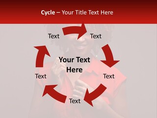 A Woman In A Red Shirt Is Holding A Red Sign PowerPoint Template