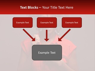 A Woman In A Red Shirt Is Holding A Red Sign PowerPoint Template