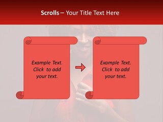 A Woman In A Red Shirt Is Holding A Red Sign PowerPoint Template