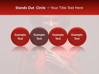 A Woman In A Red Shirt Is Holding A Red Sign PowerPoint Template