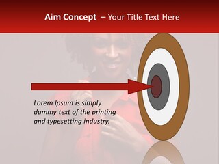 A Woman In A Red Shirt Is Holding A Red Sign PowerPoint Template