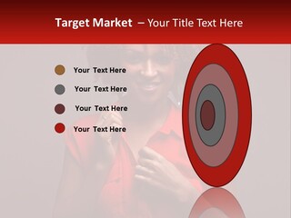A Woman In A Red Shirt Is Holding A Red Sign PowerPoint Template