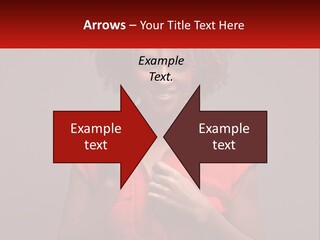 A Woman In A Red Shirt Is Holding A Red Sign PowerPoint Template