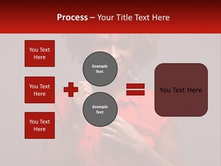 A Woman In A Red Shirt Is Holding A Red Sign PowerPoint Template