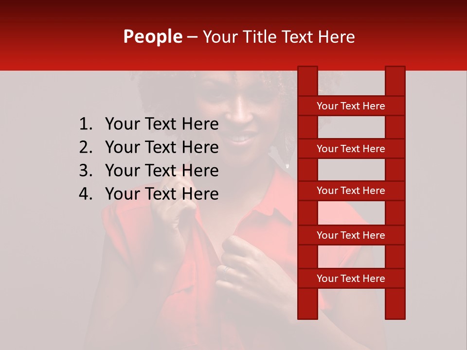 A Woman In A Red Shirt Is Holding A Red Sign PowerPoint Template