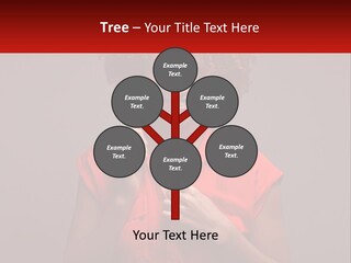 A Woman In A Red Shirt Is Holding A Red Sign PowerPoint Template