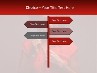 A Woman In A Red Shirt Is Holding A Red Sign PowerPoint Template