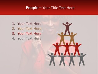 A Woman In A Red Shirt Is Holding A Red Sign PowerPoint Template