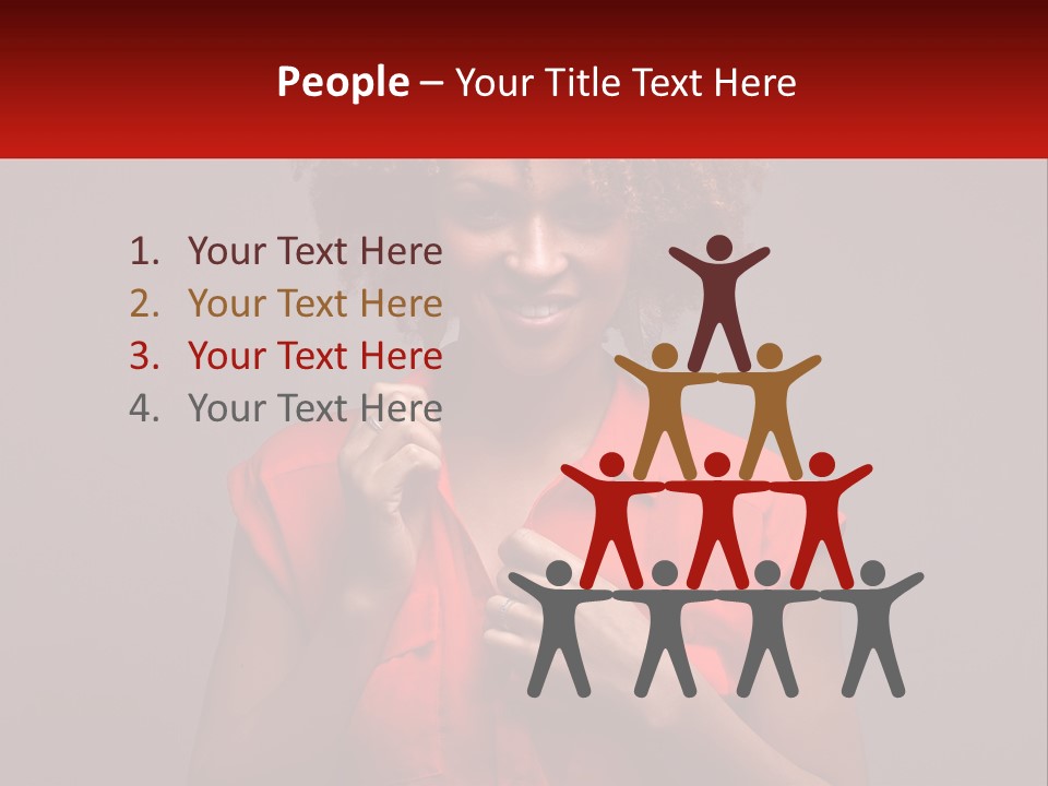 A Woman In A Red Shirt Is Holding A Red Sign PowerPoint Template