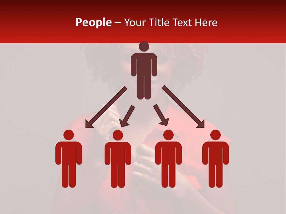 A Woman In A Red Shirt Is Holding A Red Sign PowerPoint Template