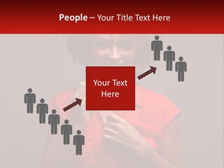 A Woman In A Red Shirt Is Holding A Red Sign PowerPoint Template