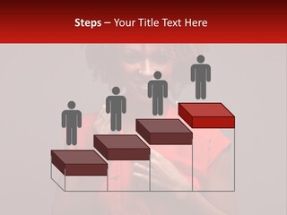 A Woman In A Red Shirt Is Holding A Red Sign PowerPoint Template