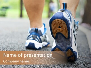 A Person Walking Down A Street With Blue Shoes PowerPoint Template