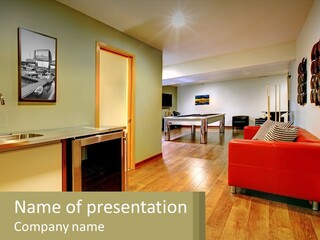 A Living Room Filled With Furniture And A Pool Table PowerPoint Template