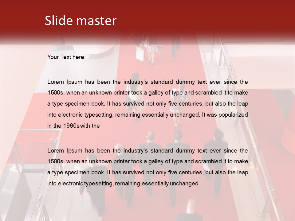 A Group Of People Walking Down A Red Carpeted Hallway PowerPoint Template