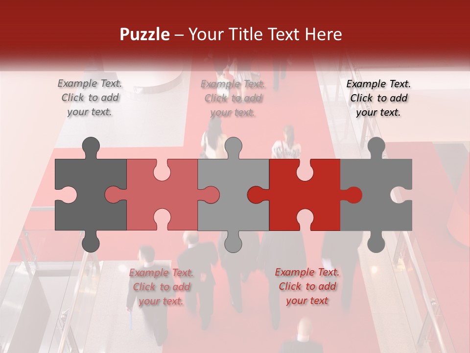 A Group Of People Walking Down A Red Carpeted Hallway PowerPoint Template
