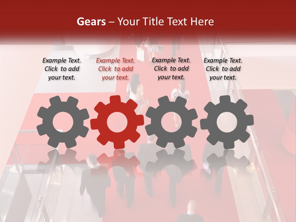 A Group Of People Walking Down A Red Carpeted Hallway PowerPoint Template