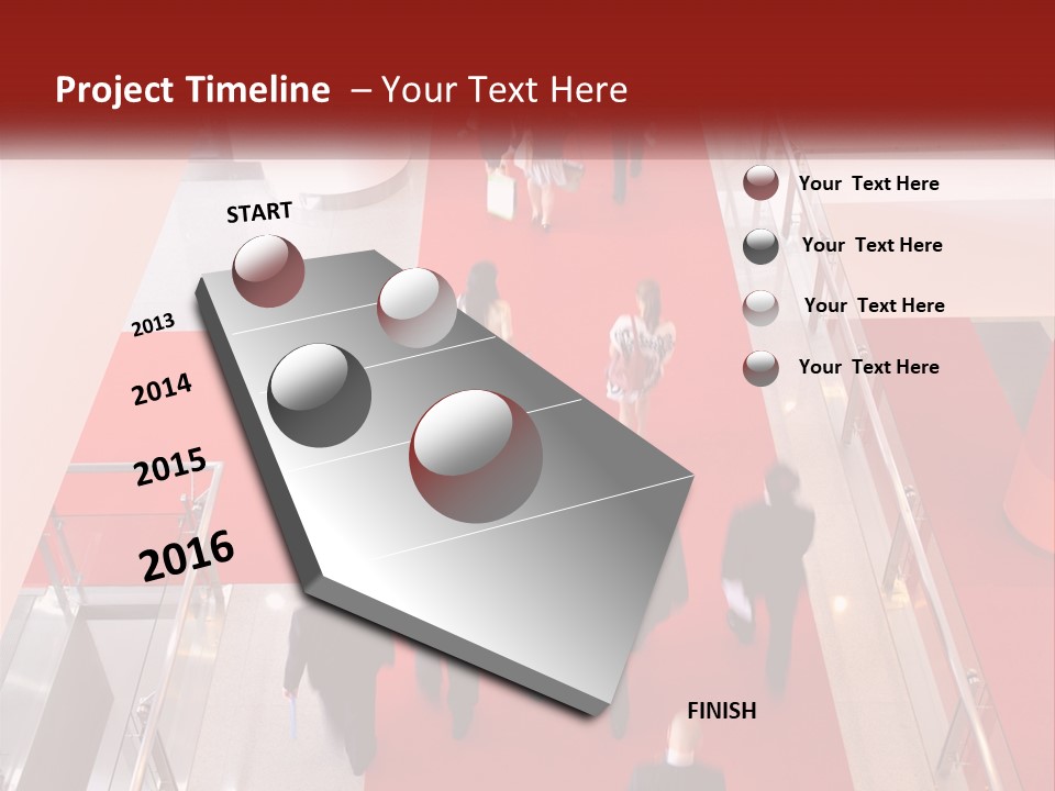 A Group Of People Walking Down A Red Carpeted Hallway PowerPoint Template