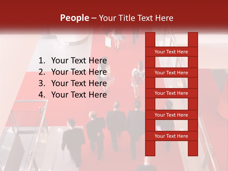 A Group Of People Walking Down A Red Carpeted Hallway PowerPoint Template