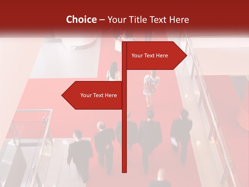 A Group Of People Walking Down A Red Carpeted Hallway PowerPoint Template
