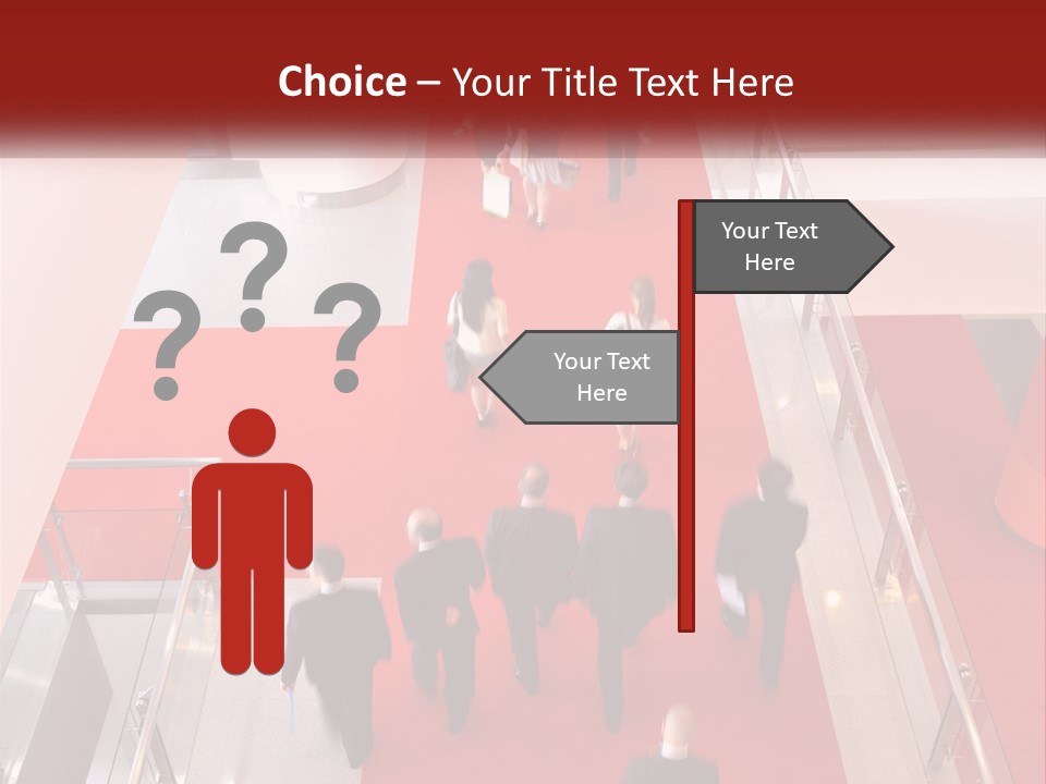 A Group Of People Walking Down A Red Carpeted Hallway PowerPoint Template