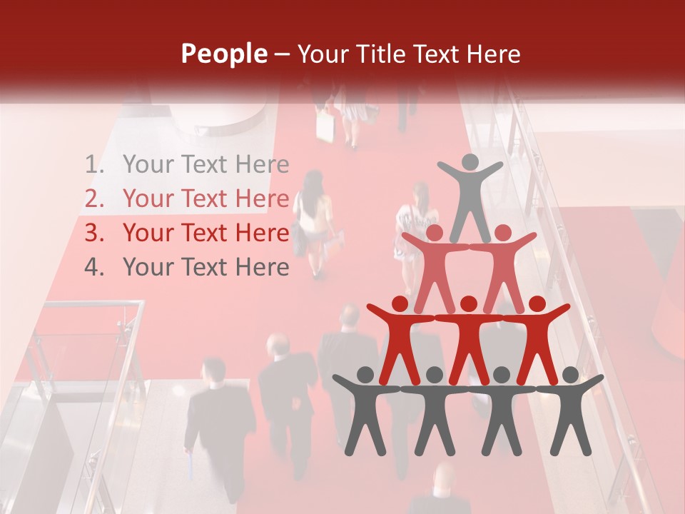 A Group Of People Walking Down A Red Carpeted Hallway PowerPoint Template
