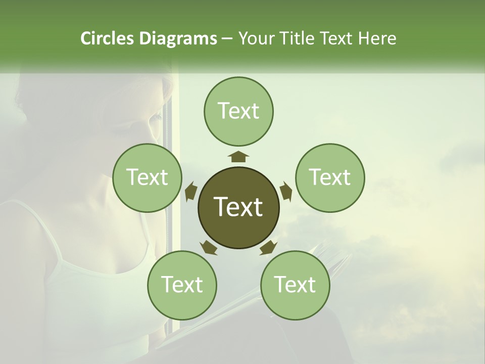 A Woman Sitting On A Window Sill Reading A Book PowerPoint Template