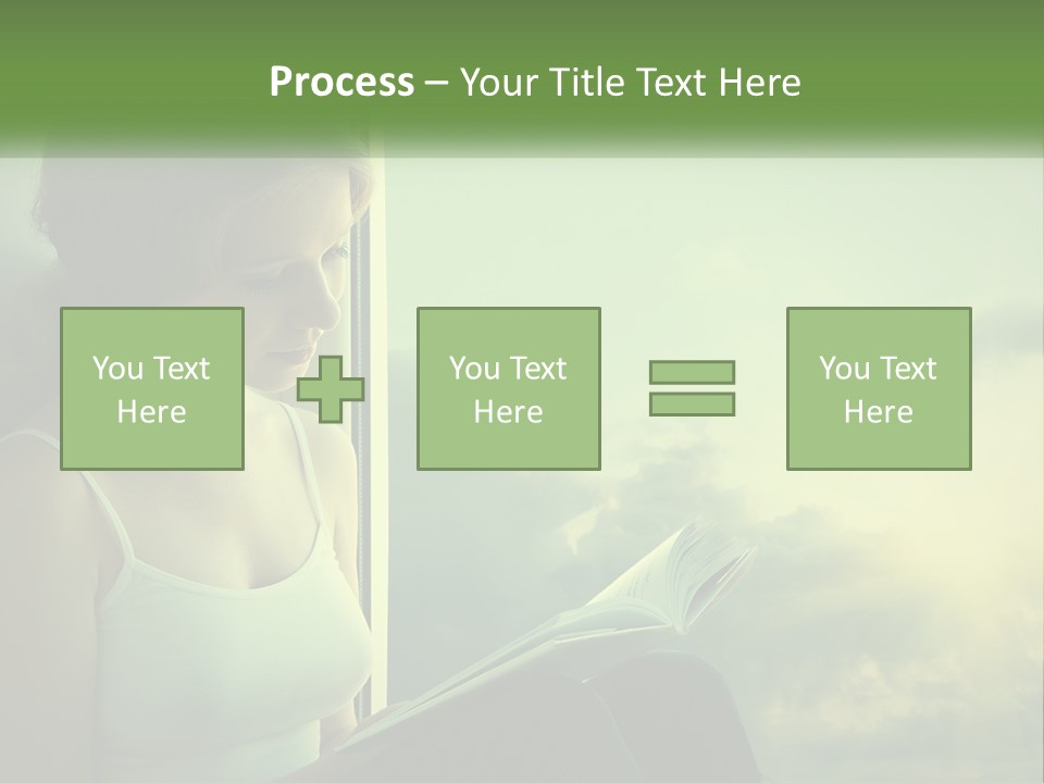 A Woman Sitting On A Window Sill Reading A Book PowerPoint Template