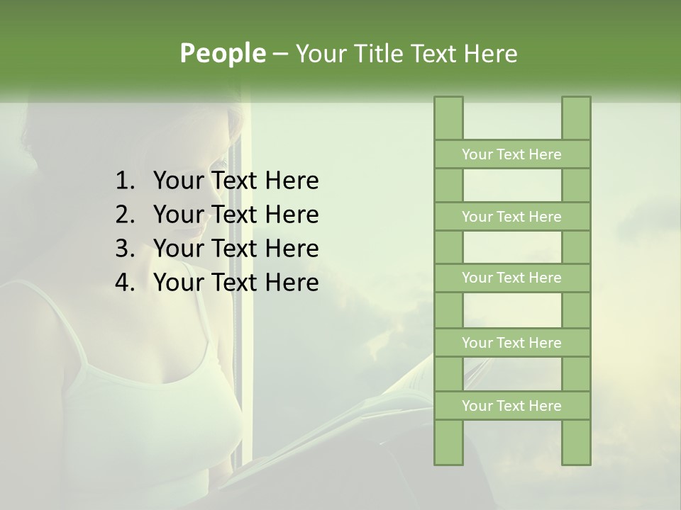 A Woman Sitting On A Window Sill Reading A Book PowerPoint Template