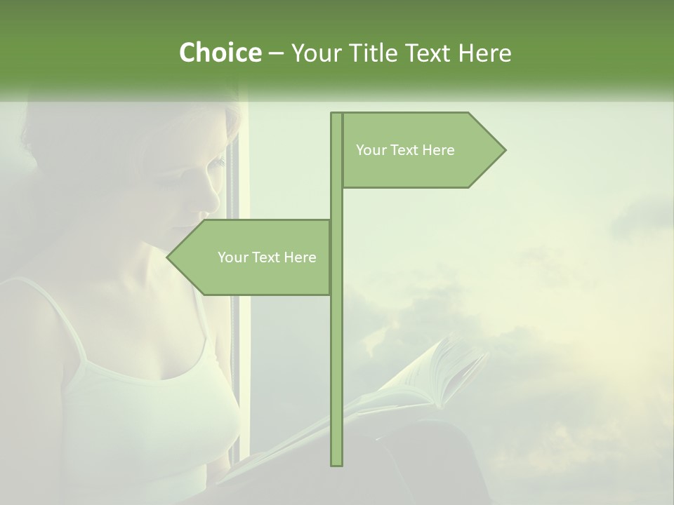 A Woman Sitting On A Window Sill Reading A Book PowerPoint Template