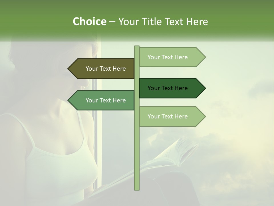 A Woman Sitting On A Window Sill Reading A Book PowerPoint Template
