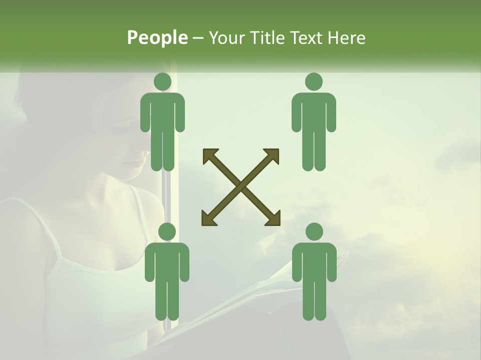 A Woman Sitting On A Window Sill Reading A Book PowerPoint Template