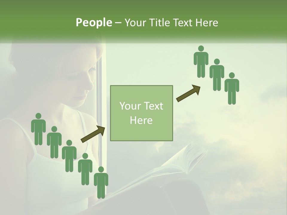 A Woman Sitting On A Window Sill Reading A Book PowerPoint Template