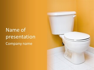 A White Toilet Sitting In A Bathroom Next To A Yellow Wall PowerPoint Template